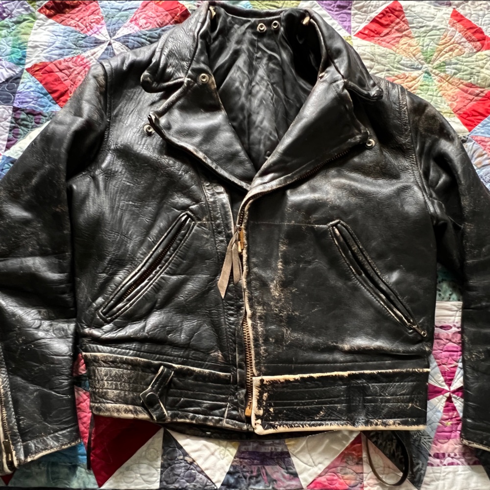 Vintage Horse-Hide Black Leather Motorcycle Jacket 44 L